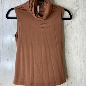 light brown sleeveless turtleneck